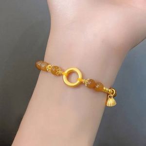 Pulsera de Moda con Imitación de Jade Amarillo y Loto, Cuentas de Piedras Preciosas Naturales, Pulsera Vintage Hecha a Mano con Ágata Roja y Detalles en Oro - Product Image 3
