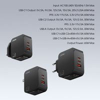 Chargeur de téléphone portable LDNIO Q4, prix d'usine, 65W, charge rapide, PD3.0&QC3.0, USB 2 Type C, adaptateur de chargeur mural