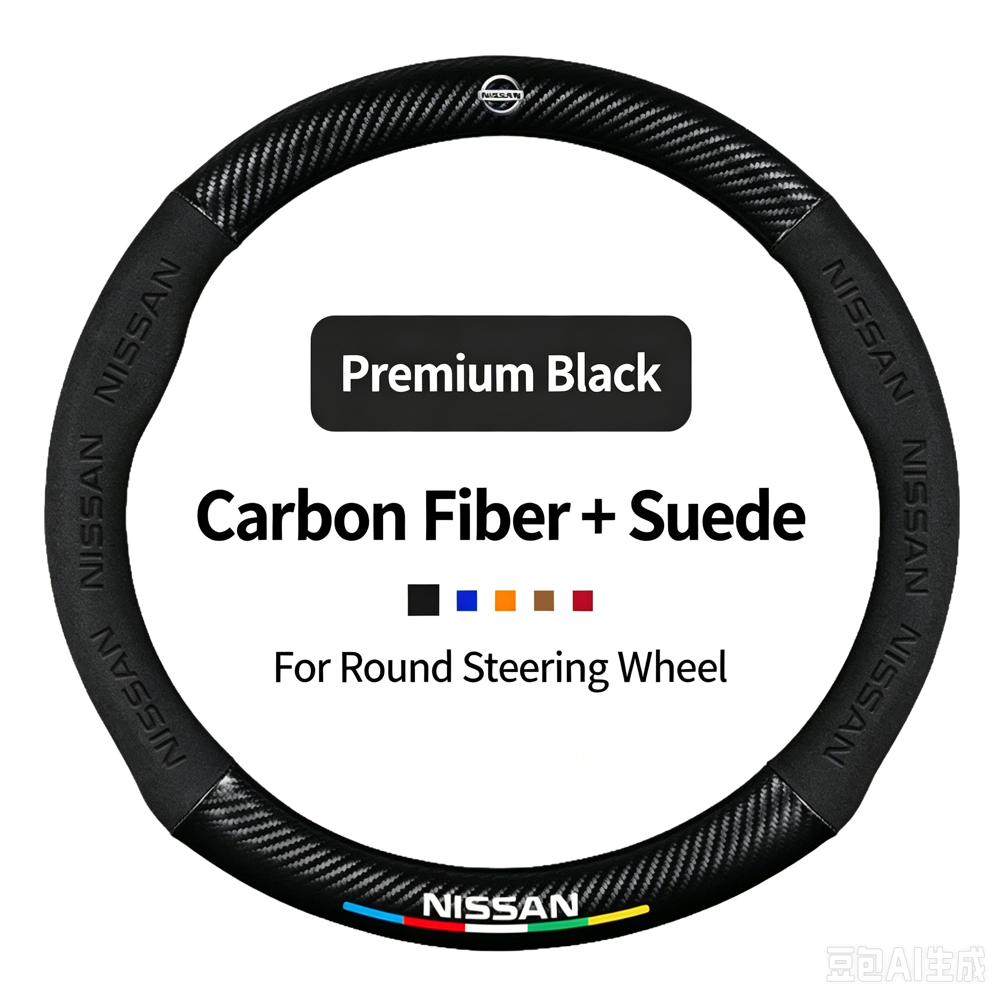 Forme ronde, noir premium, motif fibre de carbone, suède