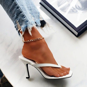 Chaussons pour femmes en cuir, tongs, mules, marron, mode simple, talons hauts, vente en gros directe d'usine - Product Image 5