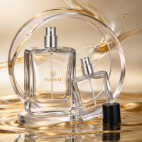 En stock, flacon de parfum en verre rectangulaire transparent givré de haute qualité, 30 ml, avec bouchon pulvérisateur pour cosmétiques parfumés
