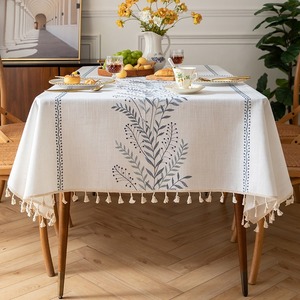 Tovaglia rettangolare in <span class=keywords><strong>cotone</strong></span> e lino con ricami eleganti e macramè, dal design moderno e semplice, per decorazioni domestiche e feste. - Product Image 6