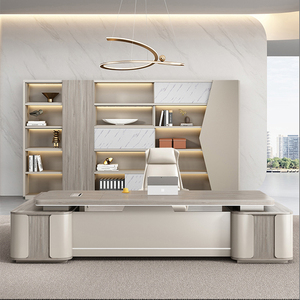 Sıcak satış lüks Modern L şekli direktörü Ceo patron ahşap iş istasyonu masası ofis mobilyaları masa takım yemlik yönetici ofis masası - Product Image 3