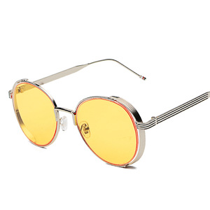 Maidis <b>Round</b> Blue <b>Mirror</b> Sunglasses Metal <b>Frame</b> Unisex UV400 Anti Glare Oval Design - Product Image 3