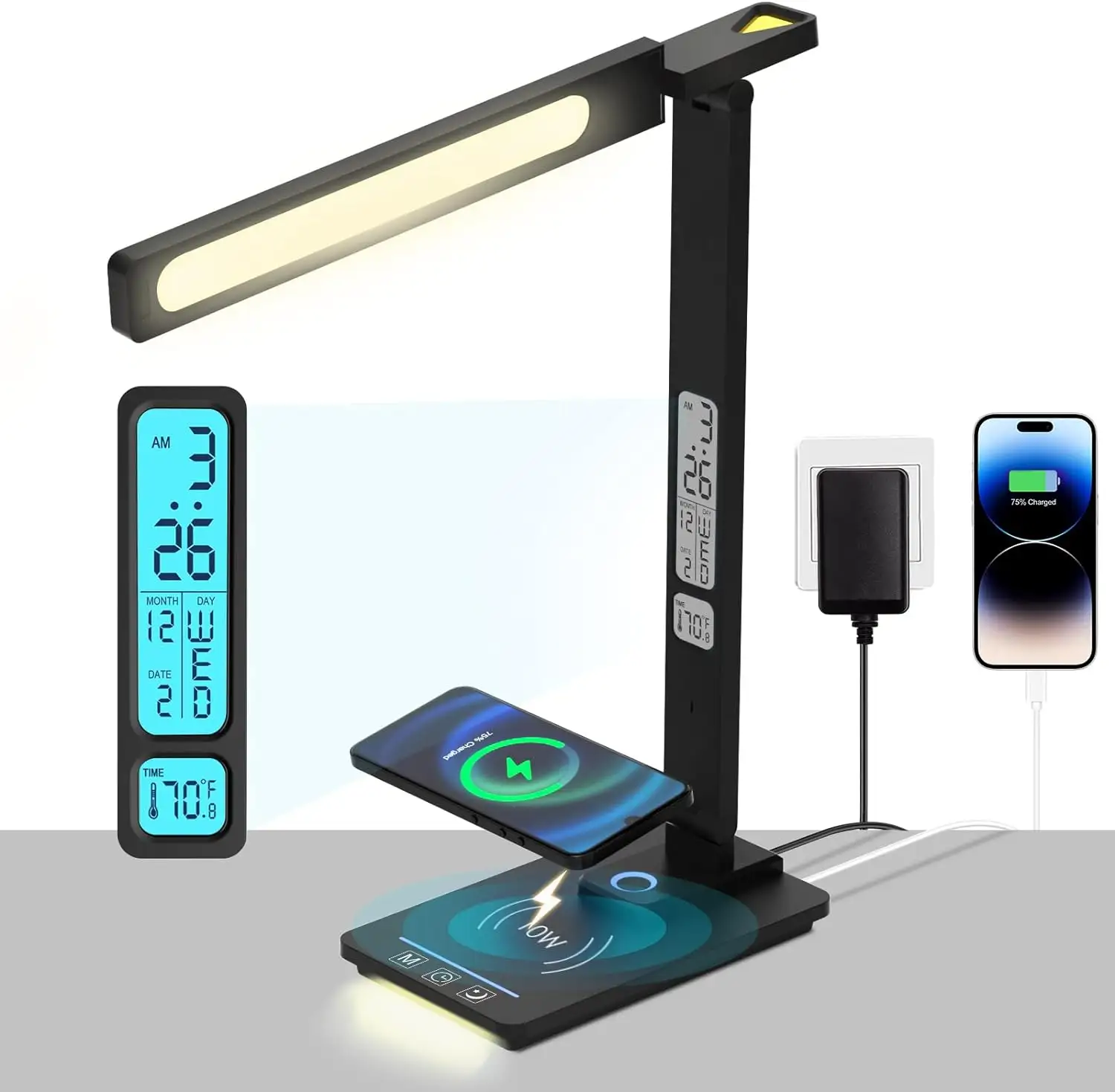 Lampe de lecture d'étude LED USB lampe de table multifonctionnelle avec calendrier date tactile veilleuse avec porte-stylo pour lampe de bureau de chambre à coucher