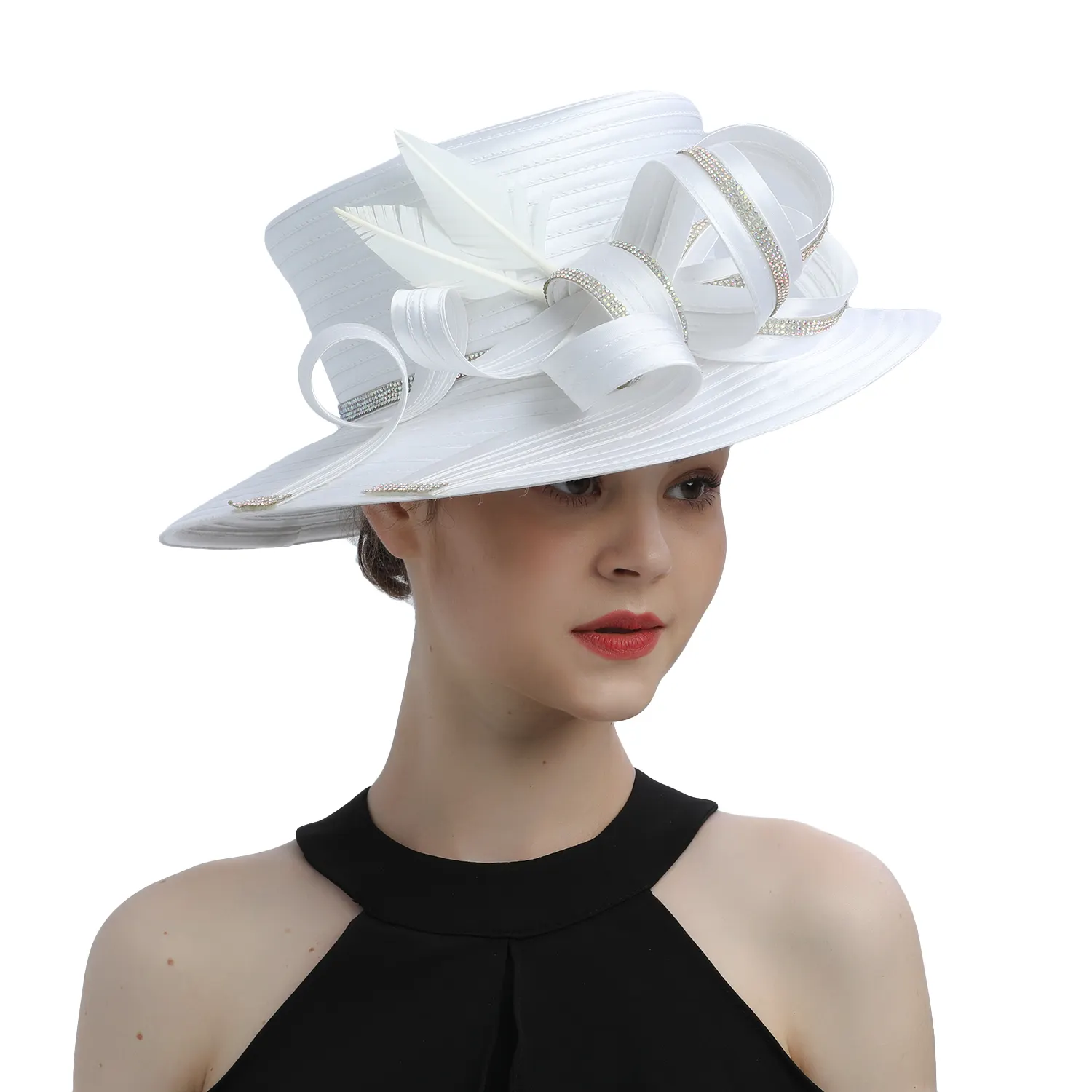 מושלם הפופולרי ביותר כובע כנסיית בד סאטן דלוקס צילום ייחודי כובע חתונה מפואר פורמלי פרח קסם כובע עליון נקבה