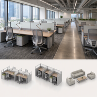Système de poste de travail moderne en bois, bureau informatique convertible avec panneaux d'intimité et tiroirs de classement pour espaces commerciaux
