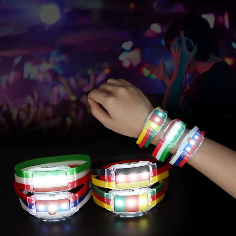 Pulsera de silicona con banderas de país que brillan con LED a prueba de agua 2024, accesorios para fanáticos que animan partidos de fútbol, pulsera con bandera LED