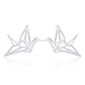 Lintuu Damen Einzigartiger Stil Trendige Edelstahl Gold Silber Beschichtete Kleine <span class=keywords><strong>Origami</strong></span> Papierkranich Ohrstecker - Product Image 3