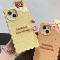 Étui de téléphone en silicone véritable antichoc avec motif d'ours biscuit mignon pour 16 15 Pro Max 14 13 12 11 Housse de protection