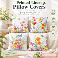 Housse de coussin en lin lavable en machine à imprimé floral papillon