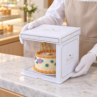 Boîte à gâteau personnalisée en PVC transparent recyclable, sans danger pour les aliments, avec couvercle en papier et ruban, emballage cadeau transparent de luxe, usine OEM ODM