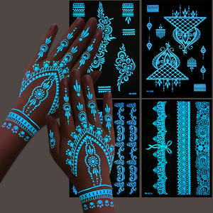 Autocollants de tatouage temporaire à transfert d'eau non toxiques et respectueux de l'environnement, motifs dentelle lumineuse, pour la beauté corporelle, style henné - Product Image 1