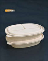 Boîte à lunch jetable moderne, épaisse, anti-fuite, biodégradable, 4 compartiments, compatible micro-ondes et congélateur, en amidon de maïs + PP