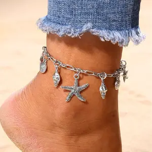 CAOSHI Wholesale Cheap Adjustable 925 Silver Plating Bracelet Ocean Starfish Shell Pendants Charms Anklets for Women