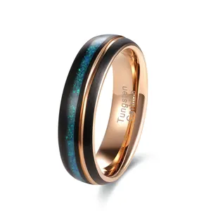 POYA Top Sell 6mm 8mm Opal Rose Gold Tungsten Matching Wedding Ring For Men Women Anniversary