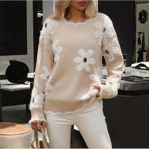 Floral Chunky Knit Oversized Pullover Jumper Casual Solto Manga Longa Tops Inverno Abotoado Camisolas <span class=keywords><strong>Fuzzy</strong></span> para o Outono para a Europa - Product Image 2