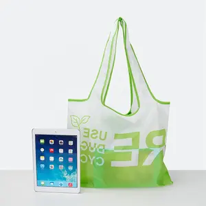 OEM/ODM RPET 190t viagem mercearia eco-friendly personalizado reutilizável dobrável saco de compras impressão personalizada