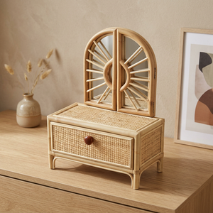 Rattan <b>Dressing</b> <b>Table</b> <b>With</b> Mirror Rectangular <b>Storage</b> Box Eco-Friendly Rustic Design - Product Image 4