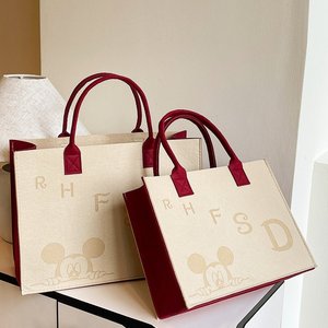 Nuova <span class=keywords><strong>Borsa</strong></span> Tote Morbida in Feltro Non Tessuto con Logo Personalizzato e Lettere Cartoon, <span class=keywords><strong>Borsa</strong></span> per lo Shopping di Grande Capacità per Donne - Product Image 5