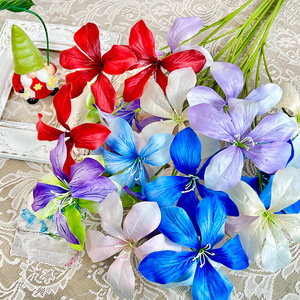 Bouquet de fleurs artificielles 3 têtes, fleurs en soie bleu flamme, réalistes, pour mariage et décoration intérieure - Product Image 1