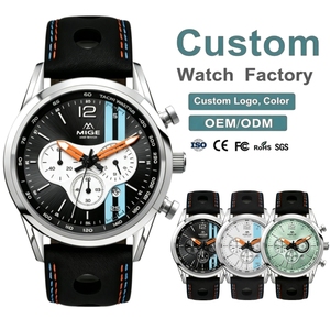 Montre chronographe à quartz de conception personnalisée OEM, dernier modèle, boîtier en acier inoxydable de 42 mm, bracelet en cuir, style sportif analogique, montre pour homme - Product Image 1