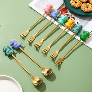 Cuillère en acier inoxydable <span class=keywords><strong>Fox</strong></span> Giraffe Little Monsters Spoon Liama Alpaca Frog, cadeau de Noël, cuillère dorée dinosaure, ensemble de couverts fourchette - Product Image 3