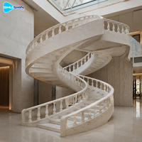 Balustrade d'escalier en spirale en marbre blanc, durable, en pierre sculptée à la main, pour villa, manoir, hôtel, décoration intérieure et extérieure