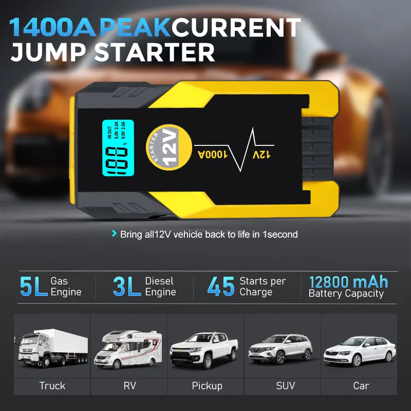 Usine directement fournir 12800mah 12v Portable multifonction saut démarreur voiture batterie booster voiture Booster dispositif de démarrage