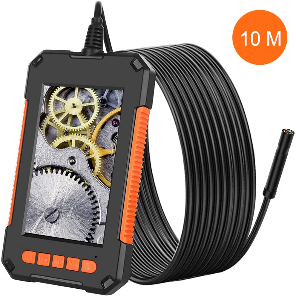 Kamera endoskop industri 8mm, Borescope inspeksi 4.3 inci layar 1080P HD dengan 8 lampu LED 10 meter