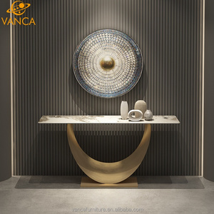 Venta al por mayor Home Living Room Console Table Gold Brushed Steel Base con <span class=keywords><strong>Pandora</strong></span> Sintered Stone Top Wall Table Durable - Product Image 3