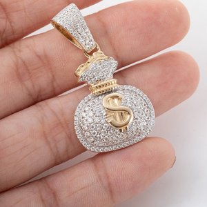 Colgante de Plata de Ley 925 con Forma de Bolsa de Dinero, Chapado en Oro Amarillo y Rodio, con Moissanita AAA Cultivada en Laboratorio, Collar de Lujo Estilo Hip Hop - Product Image 4