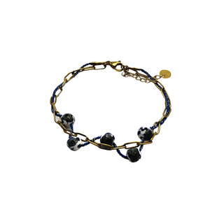 Fashion <b>Beaded</b> <b>Bracelet</b> 316L Stainless Steel PVD <b>Gold</b> Plating Sustainable Resistant Blue Ceramic Beads Chain Link Design - Product Image 2