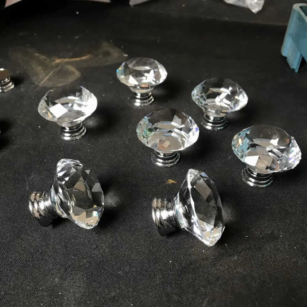 Maçaneta de cristal para porta de MH-L001, peças de lustre de cristal transparente artesanal feita à mão, botões de gaveta