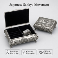 Boîte à musique japonaise Sankyo Mini Movement en alliage de zinc, 18 notes, vintage, gravée de motifs floraux roses, boîte à bijoux, OEM, vente en gros, personnalisable