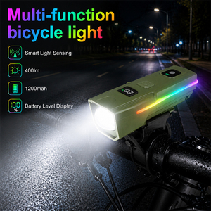 Lumière avant de vélo LED intelligente, capteur de lumière intelligent, lampe de vélo rechargeable par USB, étanche, lumière de cyclisme sur route et <span class=keywords><strong>VTT</strong></span> pour la nuit - Product Image 1