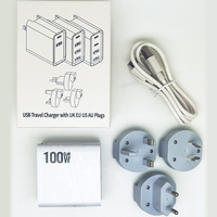 Chargeur rapide pour téléphone GaN 4 ports 100W, prise interchangeable US EU UK AU, PD QC3.0, adaptateur d'alimentation rapide multi-appareils, logo personnalisé