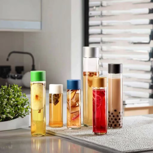 Vente en gros Bouteille d'eau en verre carrée unisexe moderne portable de 350ml 500ml 1000ml avec <span class=keywords><strong>isolation</strong></span> thermique Couvercles en métal Scellage en <span class=keywords><strong>liège</strong></span> - Product Image 3