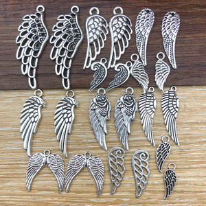 จี้รูปปีกโลหะผสมเงินโบราณ สำหรับทำเครื่องประดับ DIY ชิ้นส่วนโลหะผสมสังกะสีชุบ - Product Image 1