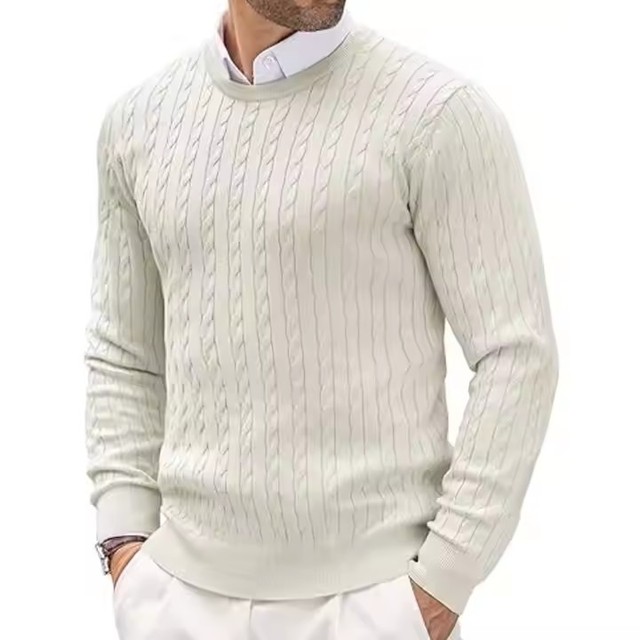 Manufacturer Wholesale Casual Men's Long Sleeve Cable Knit Pullover Sweater Crewneck Sweater With Twist Patterned