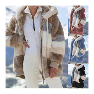 Winterkleding voor dames 2025: warme, pluche patchwork jassen met ritszakken, capuchon en plus size. - Product Image 1