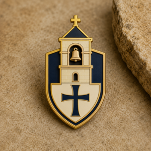 Pin de solapa metálico religioso histórico con emblema de monasterio y abadía, cruz y torre, esmaltado, personalizado, venta al por mayor, insignia de recuerdo de arte religioso - Product Image 3