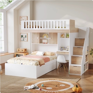 Kids Bedroom Double <strong>Bed</strong> Furniture Twin Over Full/Queen Split Bunk <strong>Bed</strong> <strong>with</strong> <strong>Desk</strong> <strong>and</strong> Stairs - Product Image 6