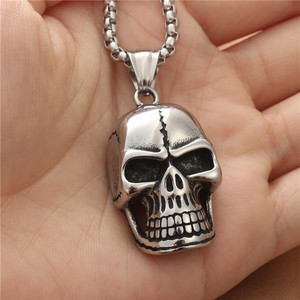 Men's Tibetan Silver Skull Pendant Necklace Retro Skeleton Design Geometric Style Dongguan Other Occasion 19043 - Product Image 3
