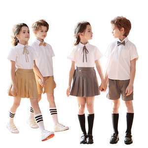 ชุดนักเรียนสไตล์อังกฤษสำหรับฤดูร้อน เสื้อแขนสั้น <span class=keywords><strong>3</strong></span> ชิ้น สำหรับเด็กชายและเด็กหญิง อนุบาล <span class=keywords><strong>ป</strong></span>ระถมศึกษา รับสกรีนโลโก้ - Product Image 3