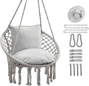 Sillón Colgante Tipo Cesta con Borlas, de Cuerda de Algodón, <span class=keywords><strong>para</strong></span> Balcón y Ocio, Silla Columpio Doméstica Suspendida - Product Image 1