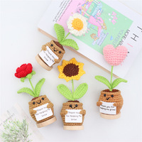 Pot Bunga Rajutan Benang, Bunga Matahari, Daisy, Mawar, Helianthus Rajutan Tangan, Bunga Palsu Dekoratif, Tanaman Pot Mirip Asli, Buatan Cina