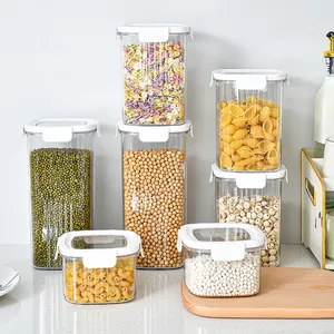 맞춤형 BPA-무료 밀폐 쌓을 수있는 플라스틱 식품 보관 용기 흰색 뚜껑 정리가있는 현대적인 새로운 디자인 건조 식품 상자 상자