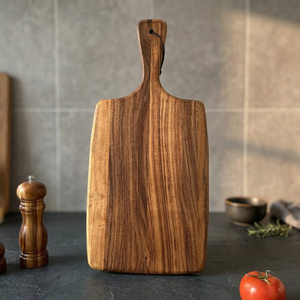 Tabla de Cortar Rectangular Rústica de Madera de Acacia con Mango de Madera Resistente, 1.2 cm de Grosor, Apta para Lavavajillas, Opción de Logotipo Personalizado para Carne y Queso - Product Image 3