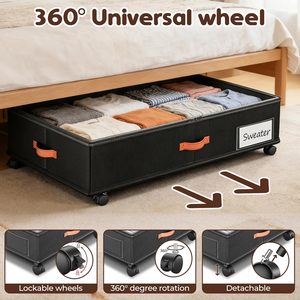 2er-Pack Moderne Rechteckige Platzsparende Unterbett-Aufbewahrungsbox mit 360° Drehrollen Abnehmbarer Stoff-Kleiderorganizer - Product Image 2